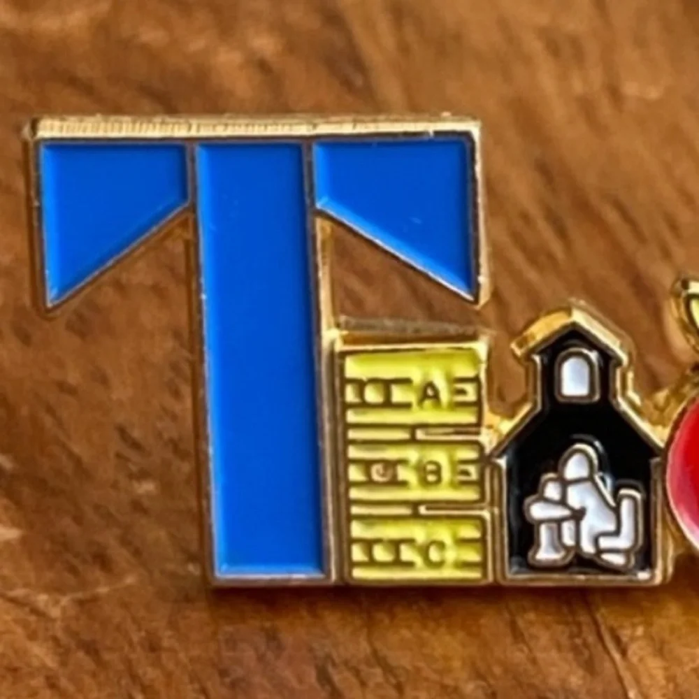 Vintage Colorful Enamel Teacher Gold Tone Lapel Pin Brooch Teacher Gift